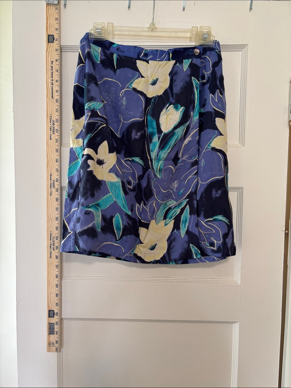 Floral Satin A-Line Silk Skirt in Navy and Cream Lord & Taylor Small